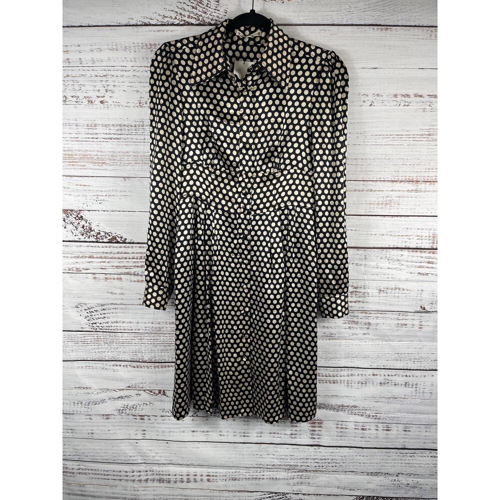 Nanette Lepore Dress Women's 2 Black Polka Dot Silk Shirt Fit Flare Knee Length - Picture 4 of 12